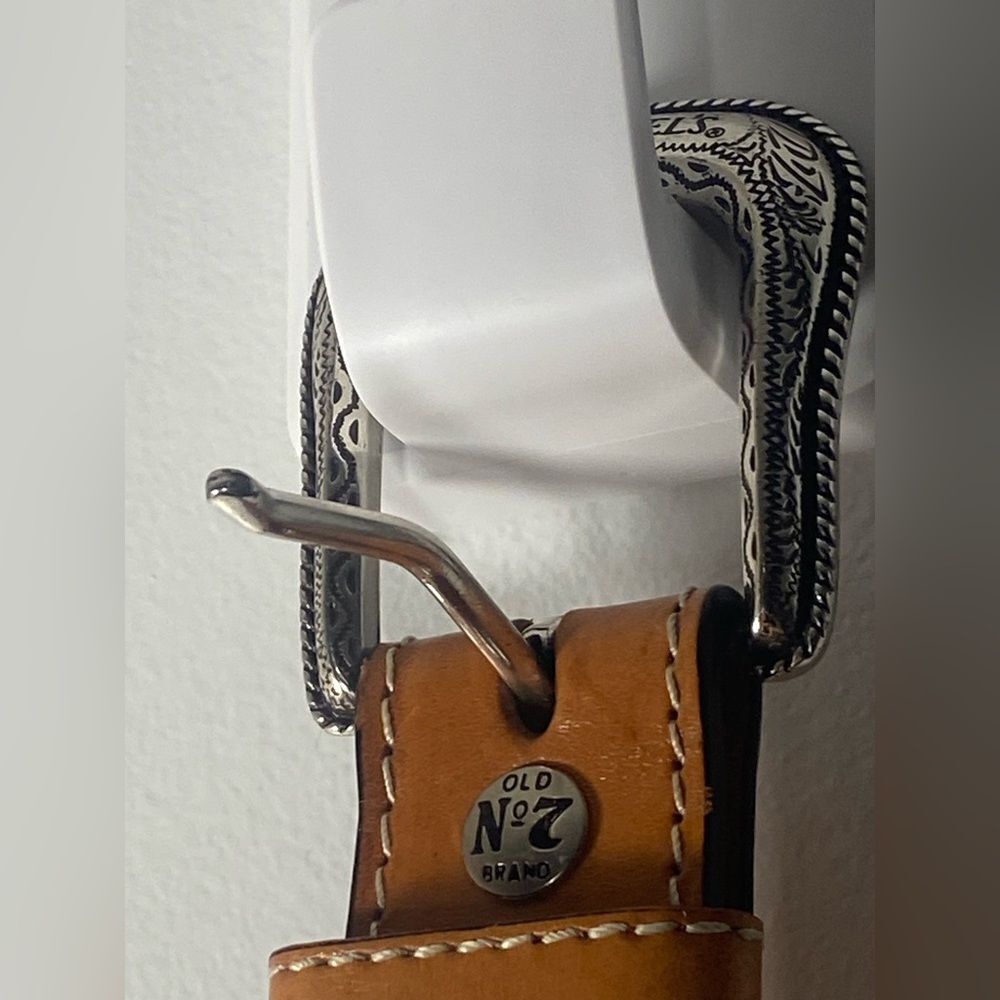 Jack Daniels Brown Leather Belt with Silver Accents